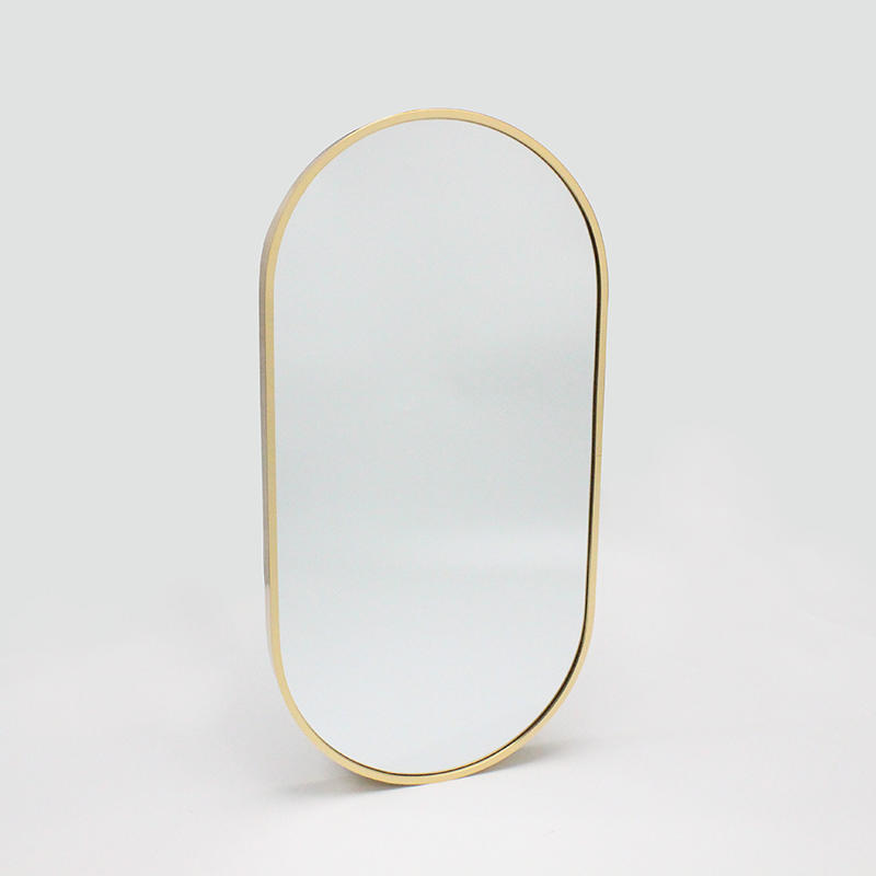 Capsule Shape Golden Brushed Aluminum Framed Wall Mirror