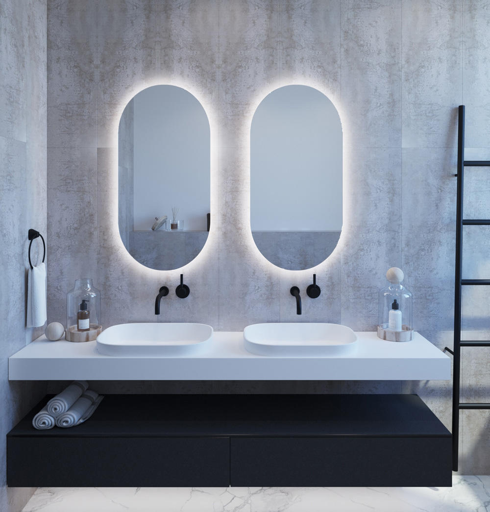 Capsule Frameless Backlit Lighted Bathroom Mirror