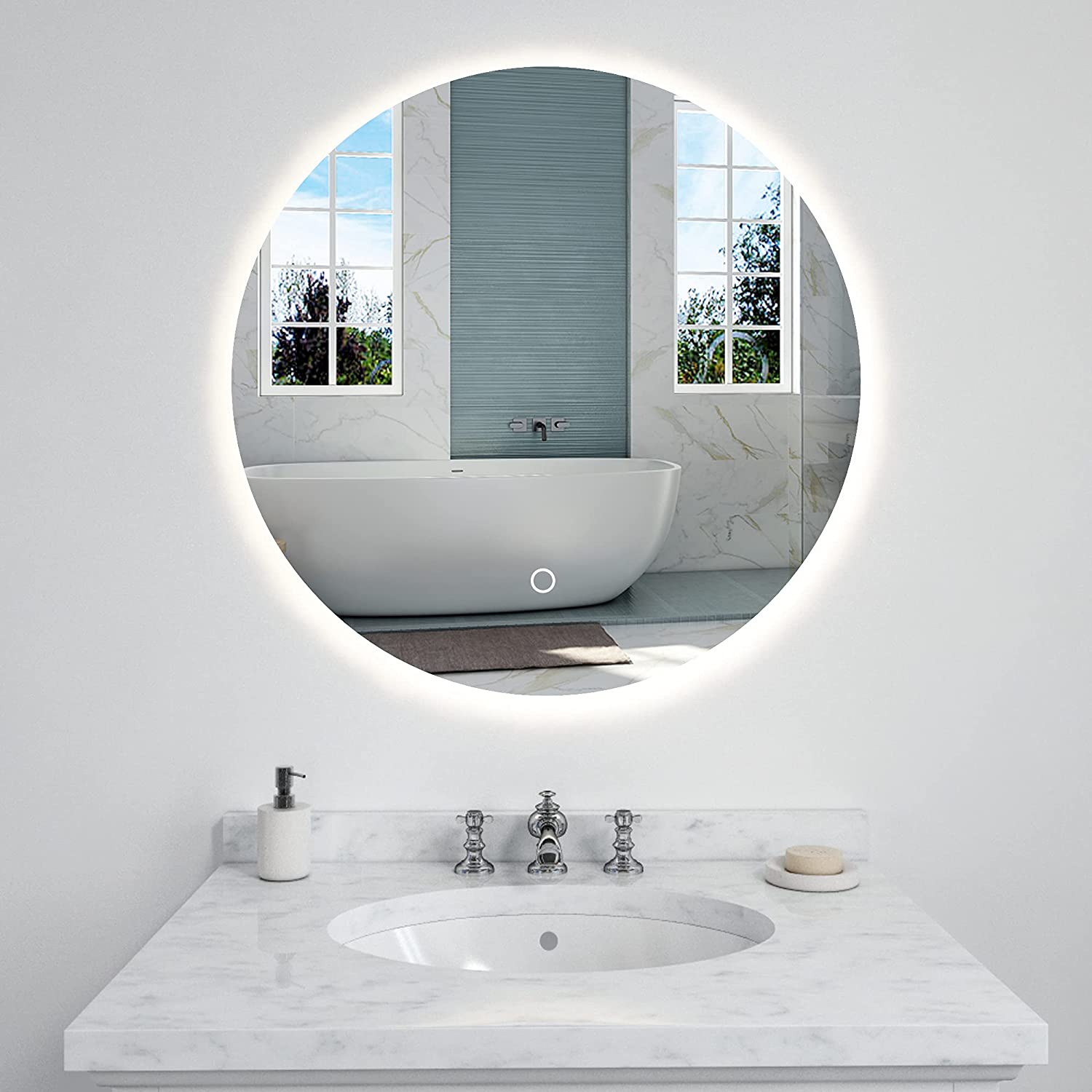 Round Wall Mounted Bathroom Lighted LED Mirror 