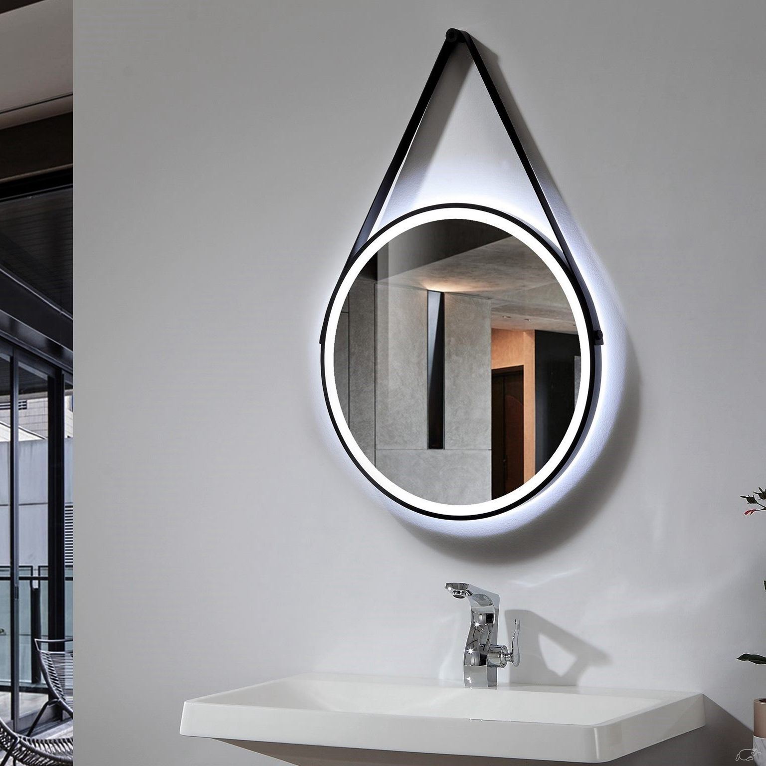 Espejo LED de pared con marco de aluminio y hierro redondo para baño